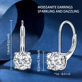 Ctarlitu Moissanite Stud Earrings For Women, Lab Created Moissanite Earrings 925 Sterling Silver Screw Back Stud Earrings Christmas Gifts For Men (Silver-Drop Earrings, 1.0carat/pair)