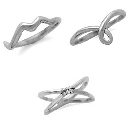 Silvershake 925 Sterling Silver Cubic Zirconia Cross Band Knot and Wave 3 Piece Set Knuckle Midi Ring, Sterling Silver Rhodium (White Gold Plated), white cubic zirconia - silver