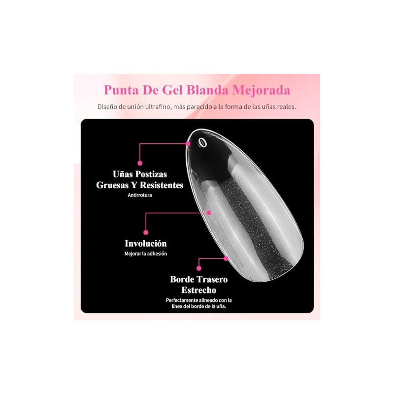 Nivofu 600 Pcs Uñas Postizas Transparentes, Falsas Nail Tips Almendra