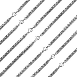stino 7 Pack Stainless Steel Chains for Jewelry Making, No Tarnish, Bulk Silver Necklace, Wheat, Snake, Rope, Rolo (Wheat Chain, 18 inch)