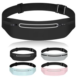 Mayoii Running Belt for Women and Men Lightweight Running Waist Belt with Water Bottle Pocket,Multi-Pocket Phone Holder Running Pouch (Black, One Size)