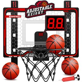 HopeRock Indoor Basketball Hoop Toys for Kids, Adjustable Height Basketball Hoop Over The Door, Mini Hoops with Scoreboard, Basketball Toys Christmas Birthday Gifts for Boys