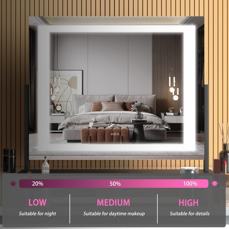 Hasipu Vanity Mirror with Lights, 24.2" x 19.7" LED Makeup