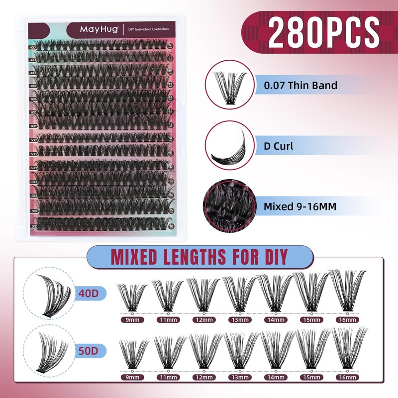 Mayhug Eyelash Extensions Set, 40 + 50D Lash Extension Set,