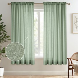Melodieux Sage Green Semi Sheer Curtains 72 Inches Long for Bedroom, Living Room Farmhouse Linen Look Shiny Sheer Drapes, Rod Pocket Light Filtering Sheer Curtains, 52" W x 72" L, 2 Panels