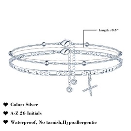 TINGN Anklets for Women, Silver 14k Gold-Plated Anklet for Women Anklet with A-Z Letters Double Anklet Adjustable Gift for Summer Daughter Friend Sister Gift