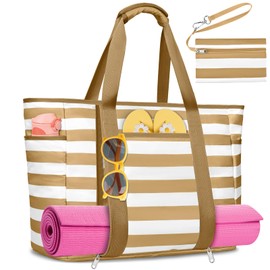 KTUEOV XXL Family Beach Bag, 45L Waterproof Beach Bag with Zip, 12 Compartments, Swimming Bag, Women's Lightweight and Foldable Beach Bag, Tote Bag, Shopper for Beach, Pool, Travel, Gym