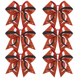 6PCS Full Glitter Rhinestone Cheer Bows Criss Cross Stiff Competition Large Cheerleading Hair Bows Elastic Band for Cheerleaders Girls -Red/White/Black