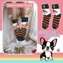 Queenshin Cute Dog Patterned Girls Novelty Socks Fun Funny Colorful Designed Kids Crew Socks Animal Gift