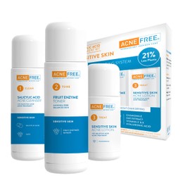 AcneFree 3 Step Acne Treatment Kit Salicylic Acid Acne Face Wash and Alcohol Free Toner with Benzoyl Peroxide Lotion, Anti Acne Solution for Teenagers and Adults for Sensitive Skin, 3 Piece Set, Tea Tree