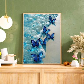 Blue Beach Diamond Art Kits for Adults-5D Diamond Painting Kits Art for Adults, Diamond Painting,Diamond Art Blue Butterfly,Gem Art Kits for Home Wall Decor (12x16inch)