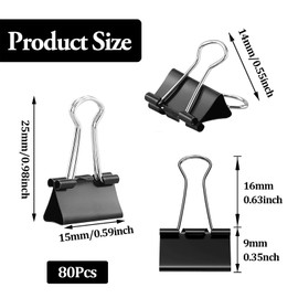 80pcs Binder Clips, 15mm Black Metal Binder Clips, Small Bulldog Clips Foldback Clips Mini Metal Bulldog Clips, Black Metal Foldback Clamps Black Stationery File Money Paper Clamps