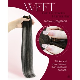 Moresoo Weft Hair Extensions for Women Real Human Hair Ombre Black with Silver Weft Hair Extensions Human Hair Balayage Black to Silver with Black Sew in Extensions Human Hair 16in 100g/Pack