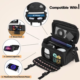 PGmoon Travel Bag Compatible with Steam Deck (OLED)/ Legion Go / Go S / Switch 2, Tactical Shoulder Storage Carrying Case with Pockets for Dock, AC Adapter, Controllers