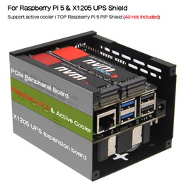 Geekworm X1205-C1 Metal Case for Raspberry Pi 5 and X1205 UPS and Active Cooler and X1000/X1001/X1003/X1004/X1015/M901 PCIe Top