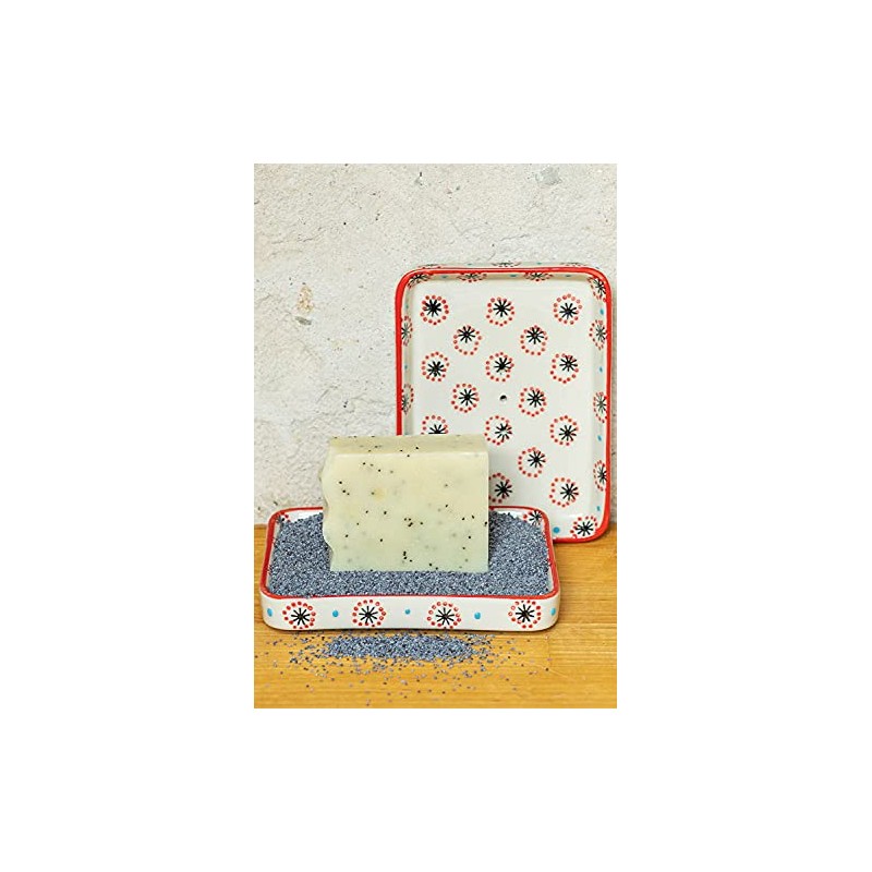 Tranquillo Square Soap Dish Retro Stoneware Hand Printed Rounded Corners