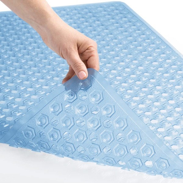 Gorilla Grip Patented Shower and Bathtub Mat, 35x16, Long Bath Tub Floor Mats with Suction Cups and Drainage Holes, Machine Washable and Soft on Feet, Bathroom and Spa Accessories, Blue