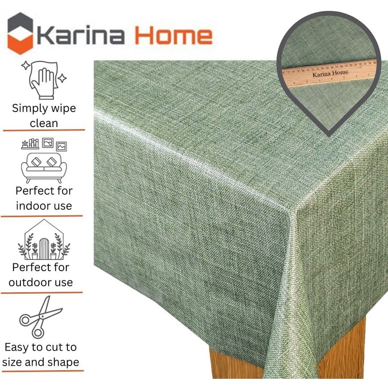 Karina Home Moss Green Linen Look Wipe Clean Tablecloth Vinyl