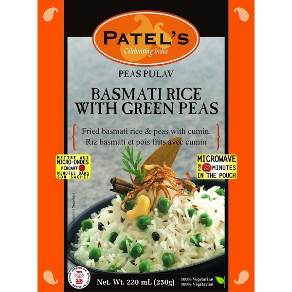 Patel's Peas Pulav Basmati Rice & Green Peas, 9.5 Ounce Boxes (Pack of 10)