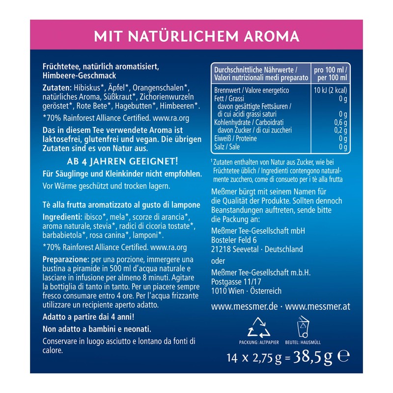 Meßmer Cold Tea Drinking Break Raspberry Fruit Tea Naturally Flavoured