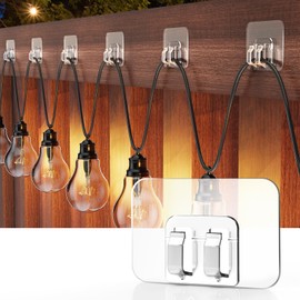 Galetcy Hooks for Outdoor String Lights - 100 Pack with Adhesive Strips - No Damage, No Tools, No Holes, Waterproof and UV-Resistant, Perfect for Christmas and Patio Decor