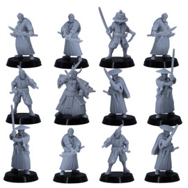 Forged Terrain Japanese Samurai Ronin Set Miniatures, Tabletop Wargames Swordsmen Figures, Unpainted, Wargaming Feudal Figurines Samurai Nippon Starter Army