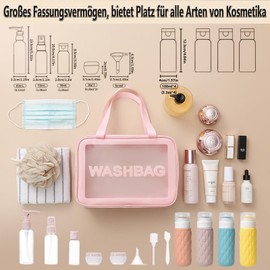 WhaleO Cosmetic Bag Travel Double Layer Toiletry Bag Travel Toiletry Bag Set Cosmetic Bag for Hanging with Travel Bottles for Filling, Suitable for Shampoo, Lotion, Hair Conditioner, Shower Gel,
