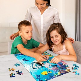 100 Piece Puzzles for Kids Ages 4-8 - Grinning Shark Marine Life - Jigsaw Puzzles for Kids Ages 3-5 6-8 8-10 Year Old Colorful Undersea World Puzzles for Boys and Girls Educational Learning Toys