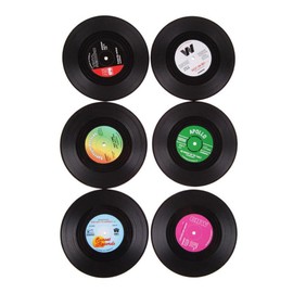SEIWEI 6 Pcs Fun Vintage Record Coasters, Parties Cool Coaster Music Lovers Vinyl Disc Coaster for Home Kitchen Coffee Table Decor, Tabletop Protection