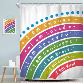MESHELLY Kids Boho Rainbow Shower Curtain 60Wx72H for Baby Girls Boys Bright Colorful Inspirational Quotes Bathroom Curtain Positive Bath Curtain Cloth Fabric Bathroom Accessories Decor with 12 Hooks