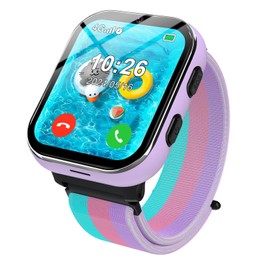 PTHTECHUS Smartwatch Kinder 4G, Kinderuhr Telefon mit Anruffunktion, mehrere Desktop-Stile zur Auswahl, Zwei-Wege-Anrufe, Kamera, MP3, SOS, Lernkarte, Geschenk für Jungen Mädchen (Lila)