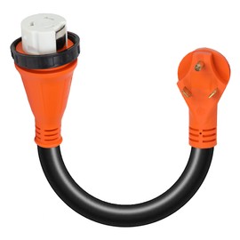 TechnoRV 30-Amp to 50-Amp RV Adapter – 12 Inch – NEMA TT-30P to NEMA 14-50R Dogbone Electrical Converter – Includes LED Power Indicator – Orange