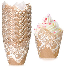 200 Pcs Wedding Tulip Cupcake Liners Bridal Shower Muffin Liners Baking Cups Greaseproof Paper Cupcake Wrappers Cups for Party Wedding Anniversaries Christmas Birthdays(Lace)