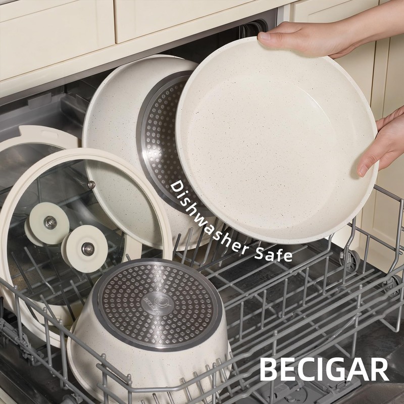 BECIGAR 23PCS Ceramic Pots and Pans Set,Nonstick, Removable Handle Pots