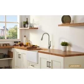 Lava Odoro Kitchen Faucet with Pull Down Sprayer, Brushed Nickel Kitchen Sink Faucet with Magnetic Docking Spray 3-Function, Brass Faucet for Kitchen Sink 1 Hole and 3 Hole with Deck Plate, KF271-BN