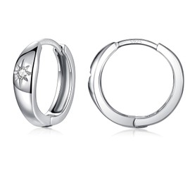 Silver Hoop Earrings for Women, Sterling Silver Hoop Earrings with Cubic Zirconia, Lightweight Small Silver Hoops Earrings, Inner Diamter: 12mm