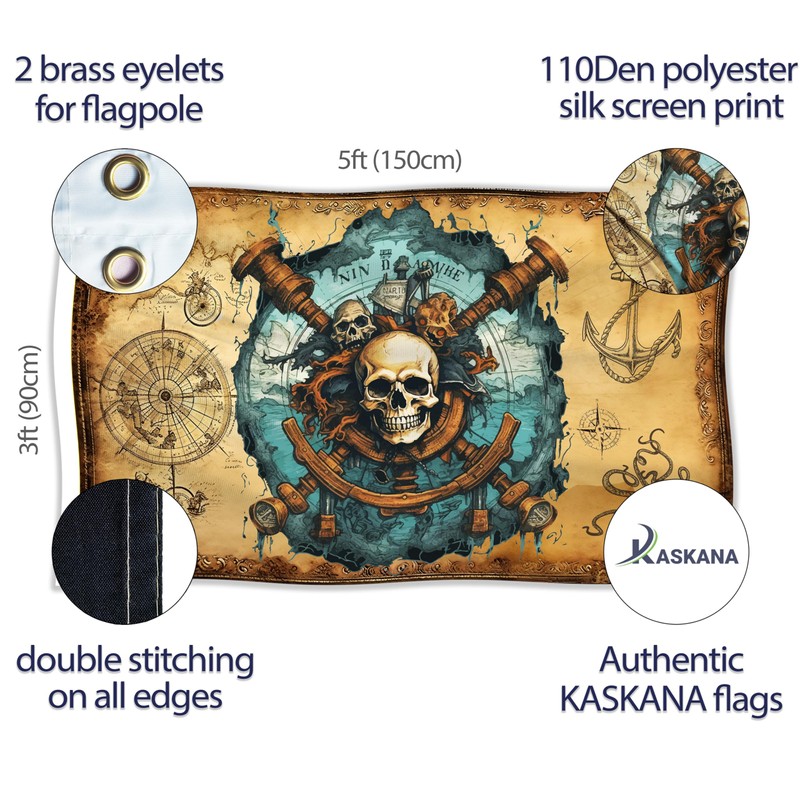 Pirate Flag 90 x 150 cm with Eyelets - Large
