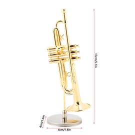 Miniature Trumpet Model, Brass Delicated Golden Mini Trumpet Mini Instrument Ornament Decoration Instrument Model Musical Ornaments Musical with Stand and Case