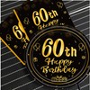 Happy 60th Birthday Paper Plates 7”Black and Gold,16Pcs Disposable Tableware