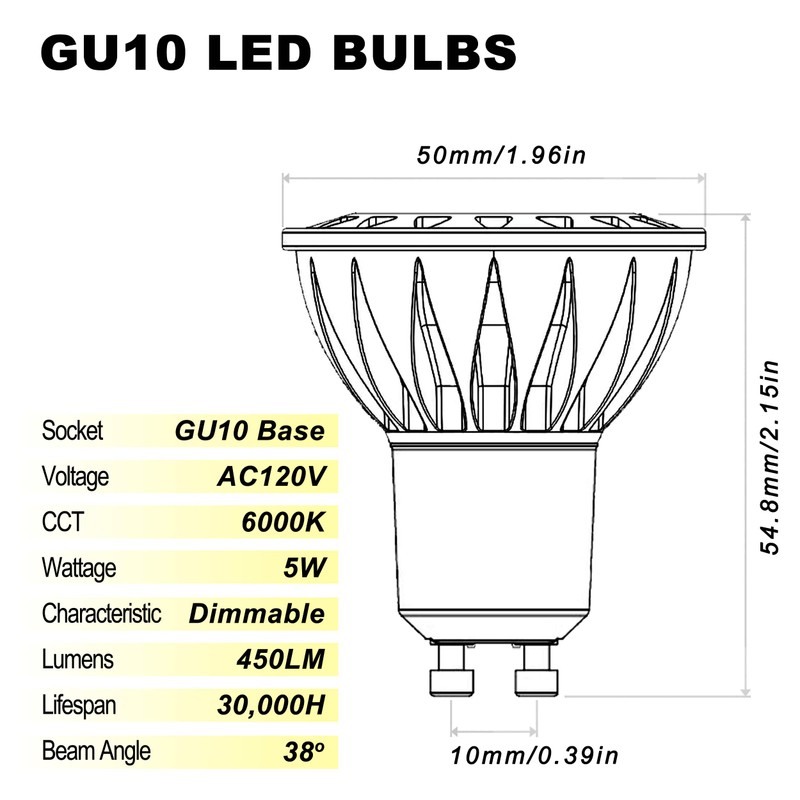 ALIDE GU10 Led Bulbs 5W 6000k Daylight White Dimmable,25W-35W Halogen