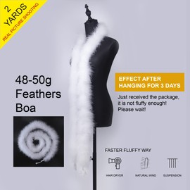 White Fluffy Marabou Feather Boa for DIY Craft Sewing Trim Home Wedding Party Christmas Decoration（2 Yards 50g）