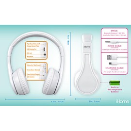 eKids Bluetooth Headphones for Kids, Wireless Headphones with Microphone includes Aux Cord, Kids Headphones for School, Home, or Travel (White)