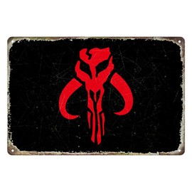 Bayyon Mandalorian Tin Metal Tin Sign Tin Plate Sign Wall Art Decor Tin Sign 8X12 Inch (Black)