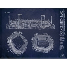 Candlestick Park Blueprint Style Print (Unframed, 18" x 24")