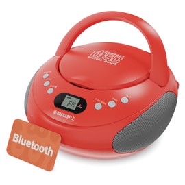 Portable Bluetooth CD Boombox with FM radio | CD, CD-R, CD-RW | 30 Presets | Easy Controls, LED Display, Headphone Jack | OAKCASTLE CD250 (Red)