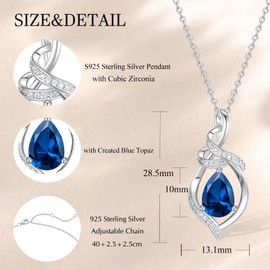 FANCIME Blue Topaz Teardrop Birthstone Necklace for Women S925 Sterling Silver Pendent December Birthstone Jewelry Gifts for Her
