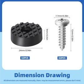 Glarks 32Pcs Screw-On Rubber Feet Set, 24MM Black Floor Protector Non Slip Furniture Pads with 32Pcs Mounting Screws for Furniture, Electronics and Appliances