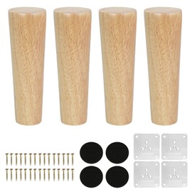 KINDPMA Pack of 4 15 cm Furniture Feet, Wooden Furniture Legs, Oak Conical Legs for Furniture, Table Legs, Cone, Cabinet Feet with Mounting Plate, Screws, Wooden Feet for Couch Cabinet Bed Table Chest