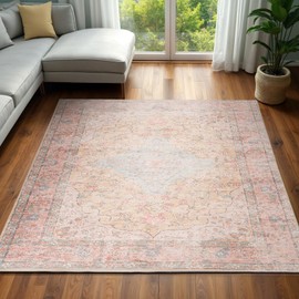 CRYPTOLITE Area Rug – 6x9 Washable Ultra-Soft Vintage Boho Faux Wool Carpet for Living Room, Dining Room, Bedroom, Home Office (Cinnamon)
