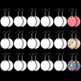 Yaomiao 36 Pcs Sublimation Blank Earrings Bulk Heat Transfer Earrings Unfinished Wood Transfer White Earring with Hooks for DIY Jewelry Making valentine Christmas (Round Style)